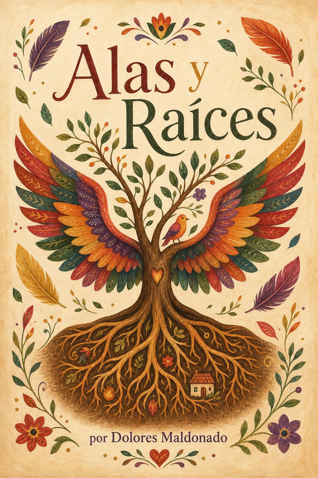 Portada del libro Alas y Raíces por Dolores Maldonado